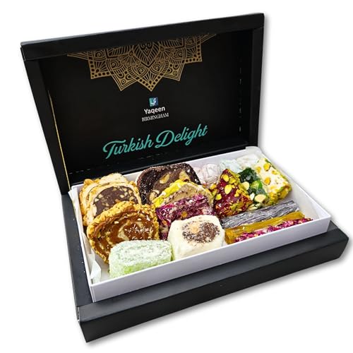 Turkish Delight Lokum Mix Geschenkbox 18 verschiedene Geschmacksrichtungen Deluxe Süßigkeiten Orientalische Marshmallow Geschenkbox Gourmet Soft Candy Vegetarisch Halal Glutenfrei 400g von Yaqeen