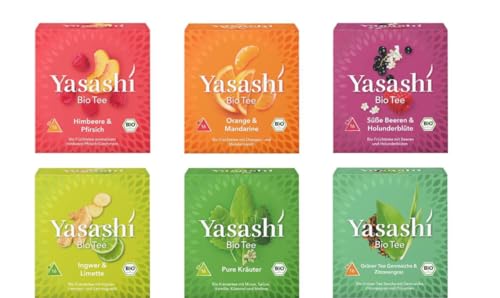 Yasashi Tee | 6 x 16 Pyramidenbeutel | Glutenfrei | Laktosefrei | Vegan von Yasashi