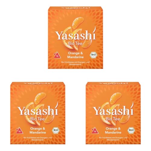 Yasashi Tee | Orange – Mandarine | 16 Pyramidenbeutel | Glutenfrei | Laktosefrei | Vegan (Packung mit 3) von Yasashi