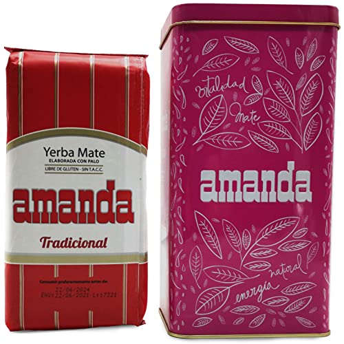 Amanda Geschenk Set: Yerba Mate Tee Amanda Tradicional 0.5kg + Teedose aus Metall (Rosarot) von Yerbee