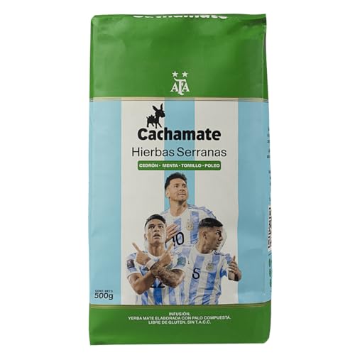 CACHAMATE Mundial Hierbas Serranas 500g | Spezialedition Fußball | Argentinische Yerba Mate | 12 Monate natürliche Alterung | Antioxidative und diuretische Eigenschaften von Yerbee