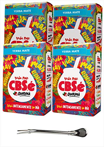 CBSé Mate Tee Energia - mit Guaraná, 4er Pack (4 x 500 g) + Bombilla von Yerbee