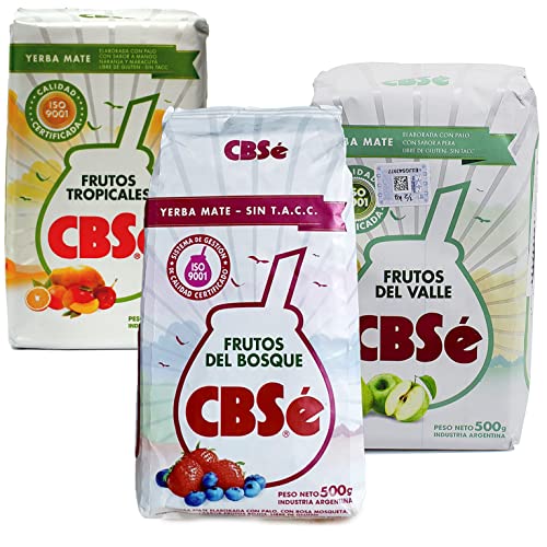 CBSe Yerba Mate Frutos Tropicales 500g + CBSe Yerba Mate Frutos del Bosque 500g + CBSe Yerba Mate Frutos del Valle 500g | Yerba aus Argentinien | Detox und Energie Getränk von Yerbee