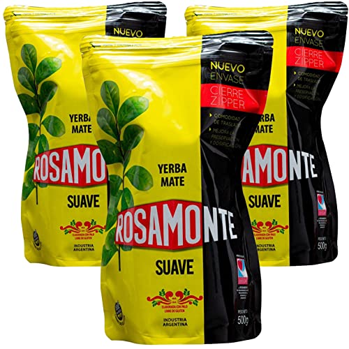 Rosamonte Yerba Mate Tee Suave 1.5kg (3x500g) Zipper - wiederverschließbare Verpackung - die Reifezeit beträgt 12 bis 24 Monate | Detox und Energie Getränk von Yerbee