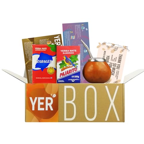 YERBOX Yerba Mate Tee Set: Pajarito Traditional 250g + Taragui Traditional 250g |Mate Becher Kürbis - Kalebasse | Bombilla Edelstahl | Reinigungsbürste von Yerbee