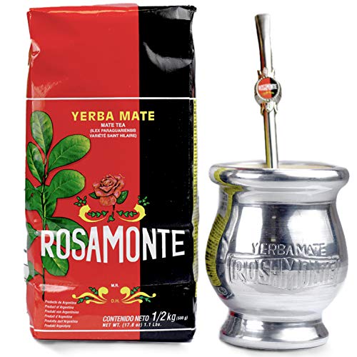 Yerba Mate Rosamonte Traditional 0.5 kg Edelstahl Mate Tee Set: Yerba Matebecher - Kalebasse | Yerba Mate Tee Strohhalm - Bombilla von Yerbee