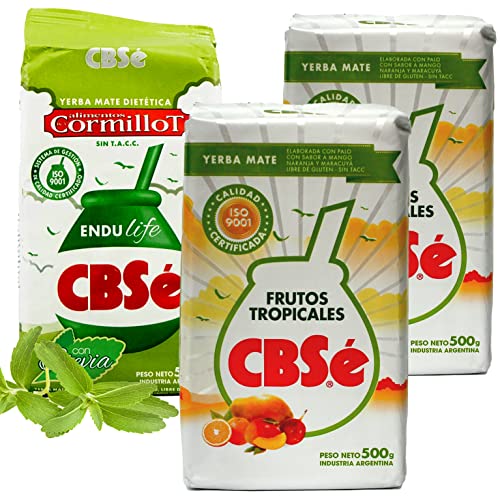 Yerba Mate Tee Set: CBSe Yerba Mate Frutos Tropicales 2 x 500g + CBSe Yerba Mate Endulife 500g | Yerba Mate aus Argentinien | Detox und Energie Getränk von Yerbee