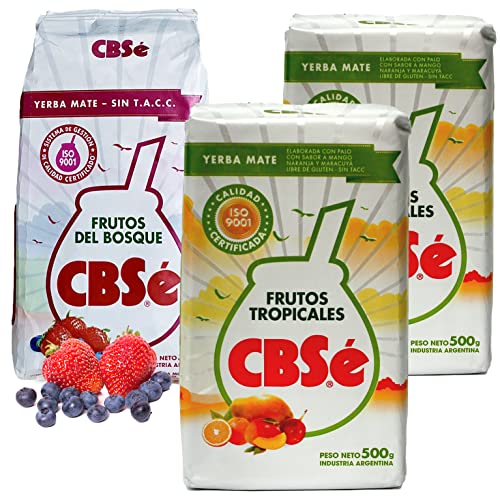 Yerba Mate Tee Set: CBSe Yerba Mate Frutos Tropicales 2 x 500g + CBSe Yerba Mate Frutos del Bosque 500g | Yerba Mate aus Argentinien | Detox und Energie Getränk von Yerbee