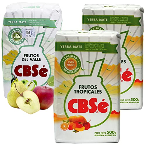 Yerba Mate Tee Set: CBSe Yerba Mate Frutos Tropicales 2 x 500g + CBSe Yerba Mate Frutos del Valle 500g | Yerba Mate aus Argentinien | Detox und Energie Getränk von Yerbee