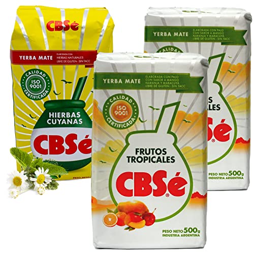 Yerba Mate Tee Set: CBSe Yerba Mate Frutos Tropicales 2 x 500g + CBSe Yerba Mate Hierbas Cuyanas 500g | Yerba Mate aus Argentinien | Detox und Energie Getränk von Yerbee