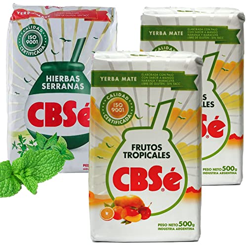 Yerba Mate Tee Set: CBSe Yerba Mate Frutos Tropicales 2 x 500g + CBSe Yerba Mate Hierbas Serranas 500g | Yerba Mate aus Argentinien | Detox und Energie Getränk von Yerbee