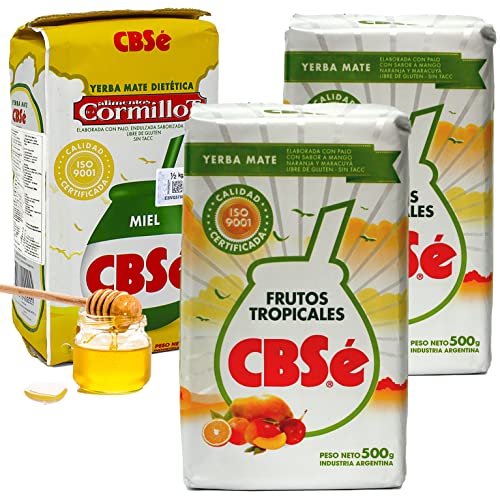 Yerba Mate Tee Set: CBSe Yerba Mate Frutos Tropicales 2 x 500g + CBSe Yerba Mate Honig (Miel) 500g | Yerba Mate aus Argentinien | Detox und Energie Getränk von Yerbee