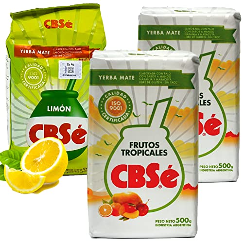 Yerba Mate Tee Set: CBSe Yerba Mate Frutos Tropicales 2 x 500g + CBSe Yerba Mate Limón 500g | Yerba Mate aus Argentinien | Detox und Energie Getränk von Yerbee