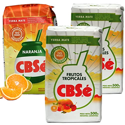 Yerba Mate Tee Set: CBSe Yerba Mate Frutos Tropicales 2 x 500g + CBSe Yerba Mate Naranja 500g | Yerba Mate aus Argentinien | Detox und Energie Getränk von Yerbee