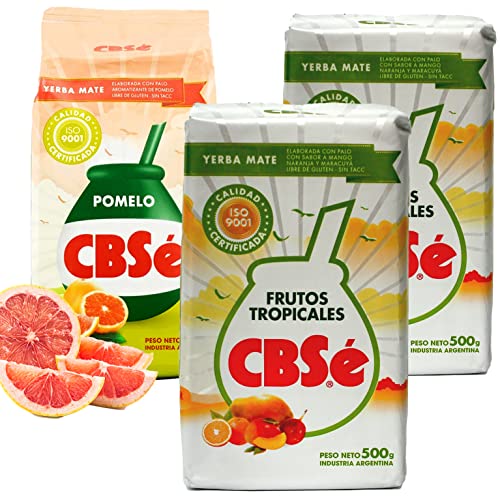 Yerba Mate Tee Set: CBSe Yerba Mate Frutos Tropicales 2 x 500g + CBSe Yerba Mate Pomelo 500g | Yerba Mate aus Argentinien | Detox und Energie Getränk von Yerbee