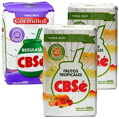 Yerba Mate Tee Set: CBSe Yerba Mate Frutos Tropicales 2 x 500g + CBSe Yerba Mate Regulase 500g | Yerba Mate aus Argentinien | Detox und Energie Getränk von Yerbee