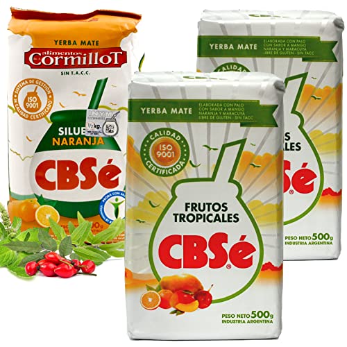 Yerba Mate Tee Set: CBSe Yerba Mate Frutos Tropicales 2 x 500g + CBSe Yerba Mate Silueta Naranja 500g | Yerba Mate aus Argentinien | Detox und Energie Getränk von Yerbee