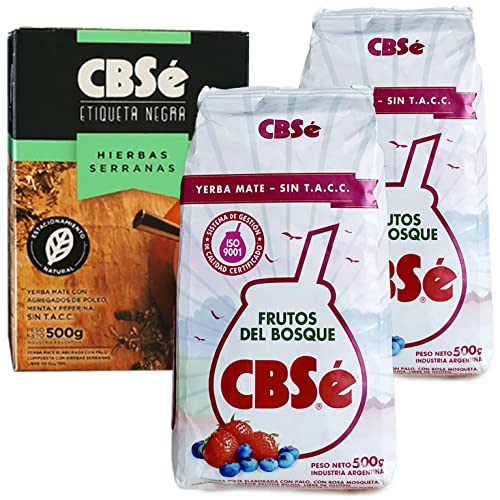 Yerba Mate Tee Set: CBSe Yerba Mate Frutos del Bosque 2 x 500g + CBSe Yerba Mate Etiqueta Negra 500g | Yerba Mate aus Argentinien | Detox und Energie Getränk von Yerbee