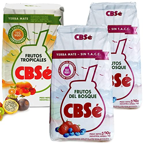 Yerba Mate Tee Set: CBSe Yerba Mate Frutos del Bosque 2 x 500g + CBSe Yerba Mate Frutos Tropicales 500g | Yerba Mate aus Argentinien | Detox und Energie Getränk von Yerbee