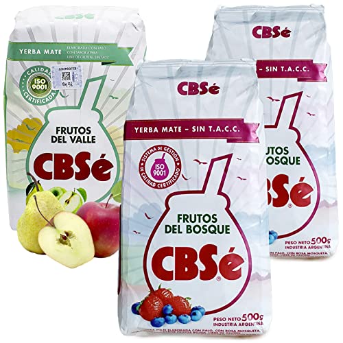 Yerba Mate Tee Set: CBSe Yerba Mate Frutos del Bosque 2 x 500g + CBSe Yerba Mate Frutos del Valle 500g | Yerba Mate aus Argentinien | Detox und Energie Getränk von Yerbee