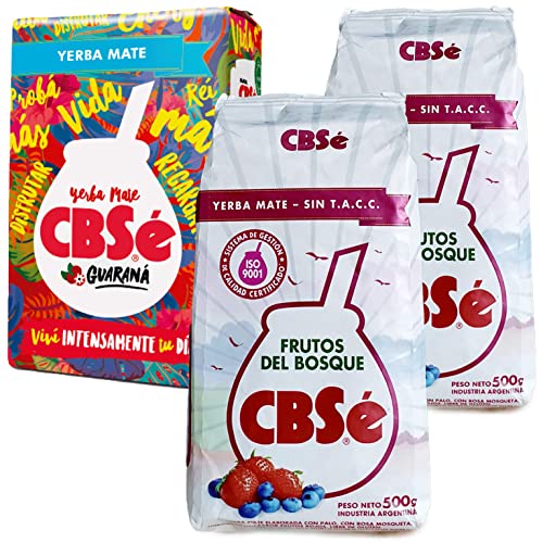 Yerba Mate Tee Set: CBSe Yerba Mate Frutos del Bosque 2 x 500g + CBSe Yerba Mate Guarana 500g | Yerba Mate aus Argentinien | Detox und Energie Getränk von Yerbee