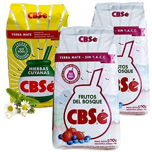 Yerba Mate Tee Set: CBSe Yerba Mate Frutos del Bosque 2 x 500g + CBSe Yerba Mate Hierbas Cuyanas 500g | Yerba Mate aus Argentinien | Detox und Energie Getränk von Yerbee