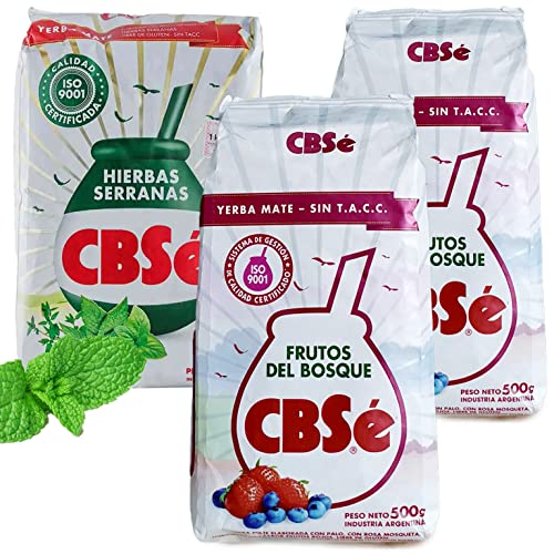 Yerba Mate Tee Set: CBSe Yerba Mate Frutos del Bosque 2 x 500g + CBSe Yerba Mate Hierbas Serranas 500g | Yerba Mate aus Argentinien | Detox und Energie Getränk von Yerbee