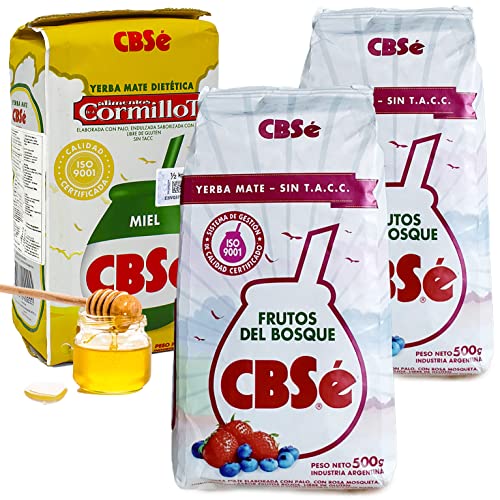 Yerba Mate Tee Set: CBSe Yerba Mate Frutos del Bosque 2 x 500g + CBSe Yerba Mate Honig (Miel) 500g | Yerba Mate aus Argentinien | Detox und Energie Getränk von Yerbee