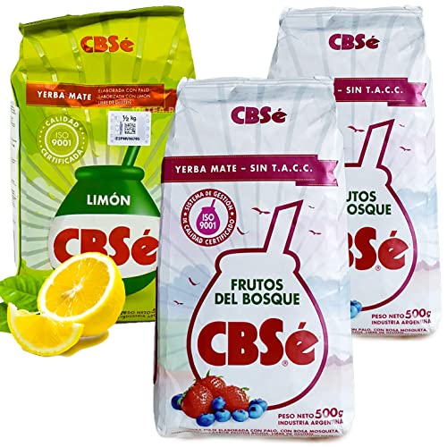 Yerba Mate Tee Set: CBSe Yerba Mate Frutos del Bosque 2 x 500g + CBSe Yerba Mate Limón 500g | Yerba Mate aus Argentinien | Detox und Energie Getränk von Yerbee