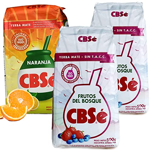 Yerba Mate Tee Set: CBSe Yerba Mate Frutos del Bosque 2 x 500g + CBSe Yerba Mate Naranja 500g | Yerba Mate aus Argentinien | Detox und Energie Getränk von Yerbee