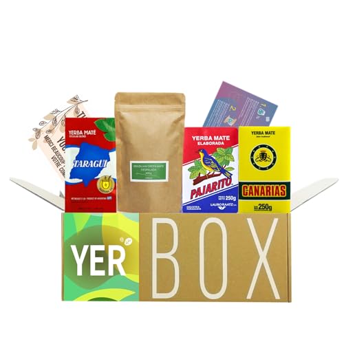 Yerbox Yerba Mate Tee Set: Taragui Traditional 250g + Pajarito Traditional 250g + Canarias Traditional 250g + Green Mate Despalada 200g von Yerbee