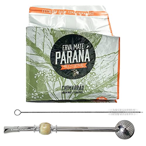 Erva Mate Parana Chimarrao + Bombilla-Geschenk Set (Beige), mit Reinigungsbürste im Geschenkkarton | Strohhalm Bürste | Trinkhalm mit Filterlöffel | Sieb für Yerba Mate, Matcha, losen Tee | Mate Set von Yerbox