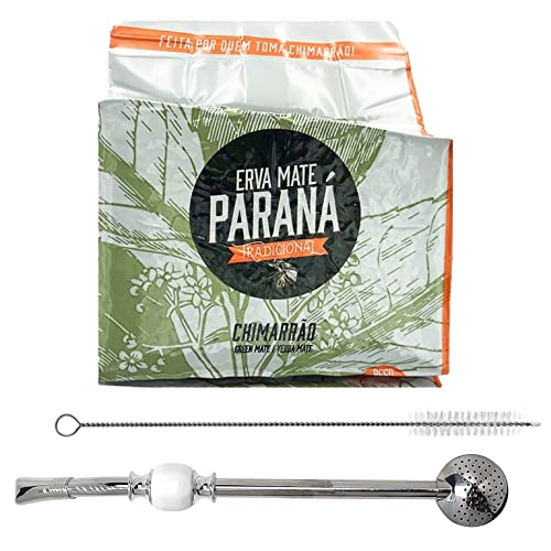 Erva Mate Parana Chimarrao + Bombilla-Geschenk Set (Weiß), mit Reinigungsbürste im Geschenkkarton | Strohhalm Bürste | Trinkhalm mit Filterlöffel | Sieb für Yerba Mate, Matcha, losen Tee | Mate Set von Yerbox