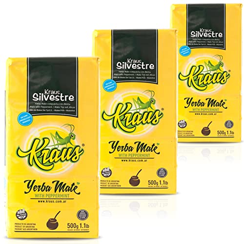 Kraus Yerba Mate Tee Silvestre Minze 1.5kg (500g x 3) + Geschenk Probe (40g):Reich an Antioxidantien und Vitaminen, beschleunigt den Stoffwechsel, zuckerfrei | Argentinien von Yerbox