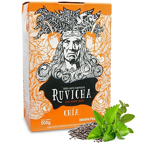 Yerba Mate Tee Ruvicha Chia 0.5 kg + Geschenk Probe (40g): Reich an Antioxidantien und Vitaminen, beschleunigt den Stoffwechsel, zuckerfrei | Paraguay von Yerbox