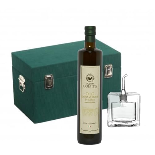 Oleum Comitis - Natives Olivenöl extra 100% italienisch - Holzgeschenkbox mit 750 ml Flasche und Ichendorf Glas Olivenglas von YesEatIs