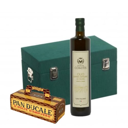 Oleum Comitis - Natives Olivenöl extra 100% italienisch - Holzgeschenkset mit 750 ml Flasche und Pan Ducale 300 g von YesEatIs