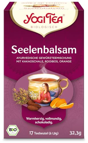 YOGI TEA, Seelenbalsam, Ayurvedischer Bio Kräutertee, Mischung aus Kakaoschalen, Rooibos und Orange, Yogi Tee 6er Pack, 6x17 Beutel (102 Teebeutel insgesamt), Ideal als Geschenk von Yogi Tea