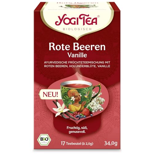 YOGI TEA Rote Beeren Vanille, Bio Kräutertee mit Roten Beeren, Holunderblüte, Vanille, koffeinfrei, Yogi Tee 6er Pack, 6x17 Beutel (102 Teebeutel) von Yogi Tea