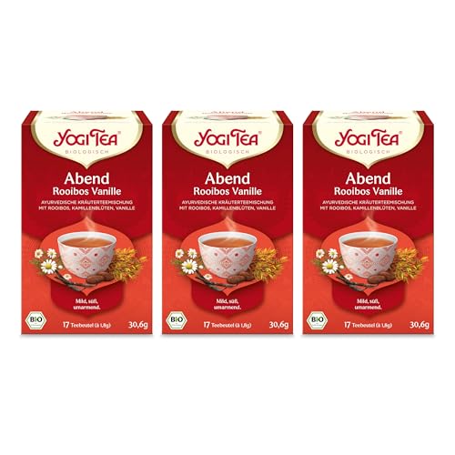 Yogi Tea - Abend Rooibos Vanille, Ayurvedischer Bio Gewürztee, mit Kamillenblüten und Vanille, Yogi Tee 3er Pack, 3x17 Beutel (51 Teebeutel insgesamt) von Yogi Tea