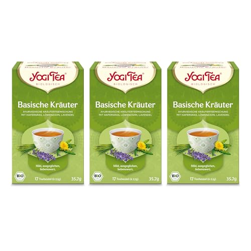 Yogi Tea - Basische Kräuter, Ayurvedischer Bio Gewürz- und Kräutertee, von Natur aus koffeinfrei, Mischung aus Löwenzahn, Brennnessel, Lavendel, Yogi Tee 3er Pack, 3x17 Beutel (51 Teebeutel insgesamt) von Yogi Tea