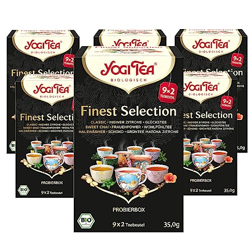 Yogi Tea - Finest Selection - 9 Bestseller Teesorten: Classic, Ingwer-Zitrone, Glückstee, Sweet Chai, Frauen Power, Wohlfühl Tee, Halswärmer, Schoko und Grüntee Matcha Zitrone, 3erPack (54 Teebeutel) von Yogi Tea