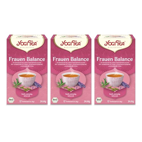 Yogi Tea - Frauenbalance, Ayurvedischer Bio Gewürz- und Kräutertee, von Natur aus koffeinfrei, Himbeerblätter, Zitronenverbene, Lavendelblüten, Yogi Tee 3er Pack, 3x17 Beutel (51 Teebeutel insgesamt) von Yogi Tea