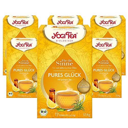 Yogi Tea - Für die Sinne, Pures Glück Ayurvedischer Bio-Kräutertee mit ätherischen Ölen, Mischung aus Grünem Tee, Zitrone und Zitronengras, Yogi Tee 3er Pack, 3x17 Beutel (51 Teebeutel insgesamt) von Yogi Tea