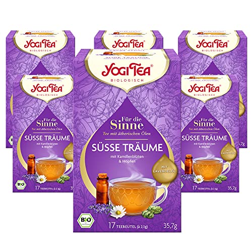 Yogi Tea - Für die Sinne, Süße Träume, Ayurvedischer Bio-Kräutertee mit ätherischen Ölen, von Natur aus koffeinfrei, Lavendel, Kamille, Hopfen, Yogi Tee 3er Pack, 3x17 Beutel (51 Teebeutel insgesamt) von Yogi Tea