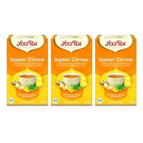 Yogi Tea - Ingwer Zitrone, Ayurvedischer Bio Gewürz- und Kräutertee, von Natur aus koffeinfrei, Mischung aus Ingwer, Zitronenschalen, Minze, Yogi Tee 3er Pack, 3x17 Beutel (51 Teebeutel insgesamt) von Yogi Tea