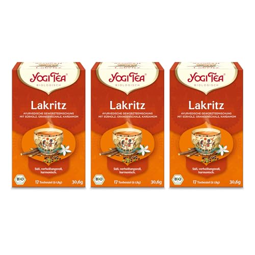 Yogi Tea - Lakritz, Ayurvedischer Bio Gewürztee von Natur aus koffeinfrei, Mischung aus Lakritz, Orangenschalen, Kardamom, Yogi Tee 3er Pack, 3x17 Beutel (51 Teebeutel insgesamt), Ideal als Geschenk von Yogi Tea