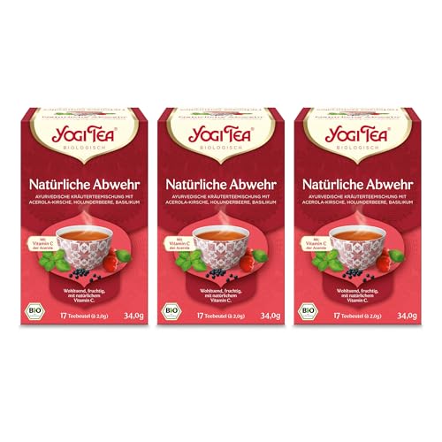 Yogi Tea - Natürliche Abwehr, Ayurvedischer Bio Gewürz- und Kräutertee, Vitamin C, Mischung aus Echinacea, Acerolakirsche und Holunderbeere, Yogi Tee 3er Pack, 3x17 Beutel (51 Teebeutel insgesamt) von Yogi Tea