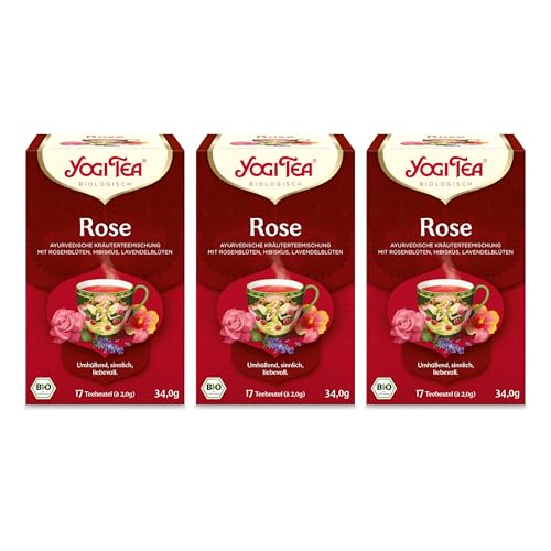 Yogi Tea - Rose, Ayurvedischer Bio Gewürztee, Mischung aus Rose, Hibiskus und Lavendelblüten, Yogi Tee 3er Pack, 3x17 Beutel (51 Teebeutel insgesamt) von Yogi Tea