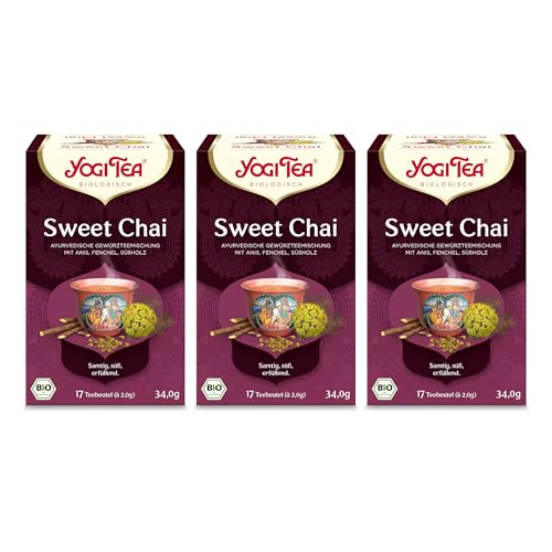 Yogi Tea - Sweet Chai, Ayurvedischer Bio Gewürz- und Kräutertee, von Natur aus koffeinfrei, Mischung aus Anis, Fenchel und Süßholz, Yogi Tee 3er Pack, 3x17 Beutel (51 Teebeutel insgesamt) von Yogi Tea